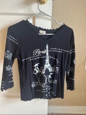 Cactus Black Long-Sleeve Kids Top with White Paris Print
